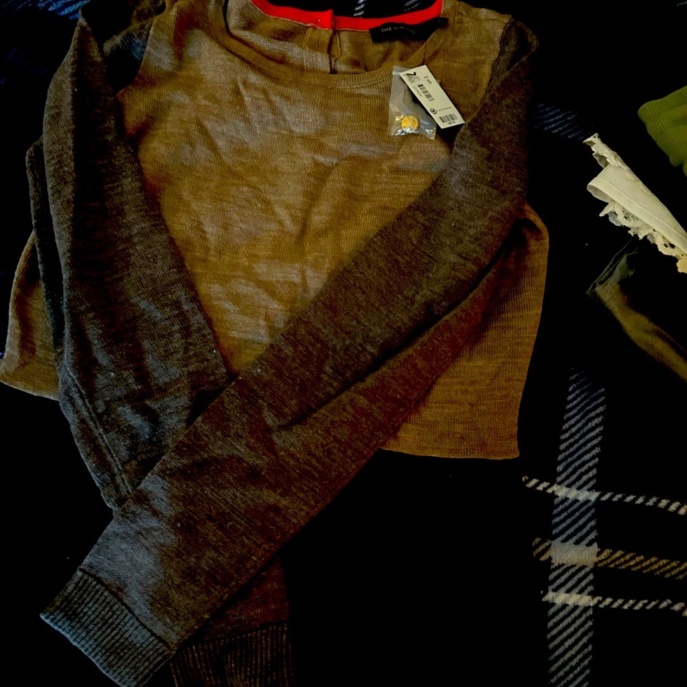 The Limited Gray Sweater Dress with Red Trim